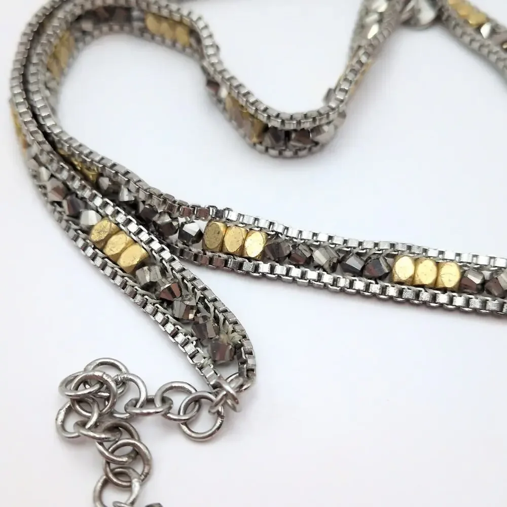 Stella & Dot Luna Two Tone Beaded Metal Triple Wrap Chain Bracelet/Necklace - Picture 5 of 6